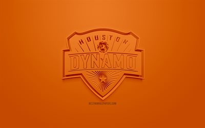 Houston Dynamo, creative 3D logo, orange background, 3d emblem, American soccer club, MLS, Houston, Texas, USA, Major League Soccer, 3d art, football, stylish 3d logo, soccer