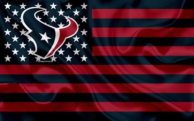 Houston Texans, American football team, creative American flag, red blue flag, NFL, Houston, Texas, USA, logo, emblem, silk flag, National Football League, American football
