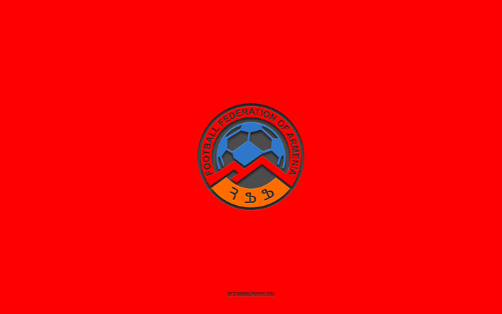 armenische fu&#223;ballnationalmannschaft, roter hintergrund, fu&#223;ballmannschaft, emblem, uefa, armenien, fu&#223;ball, logo der armenischen fu&#223;ballnationalmannschaft, europa