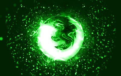 logotipo verde de mozilla, 4k, luces de ne&#243;n verdes, creativo, fondo abstracto verde, logotipo de mozilla, marcas, mozilla