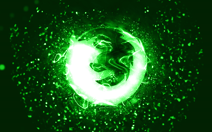 Mozilla green logo, 4k, green neon lights, creative, green abstract background, Mozilla logo, brands, Mozilla