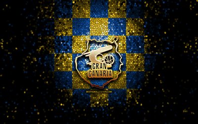 CB Gran Canaria, glitter logo, ACB, yellow blue checkered background, spanish basketball team, CB Gran Canaria logo, mosaic art, basketball, Gran Canaria