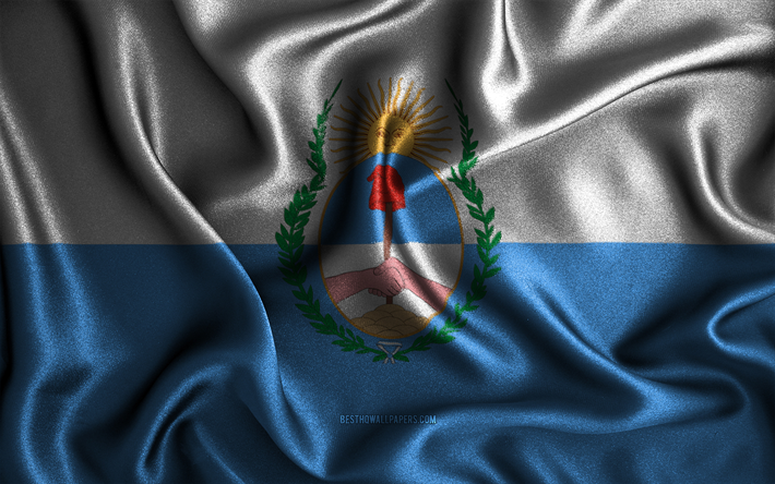 bandiera di mendoza, 4k, bandiere ondulate di seta, province argentine, giorno di mendoza, bandiere di tessuto, arte 3d, mendoza, province dell argentina, bandiera di mendoza 3d, argentina