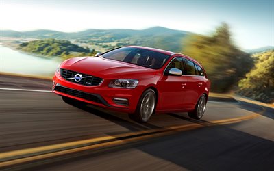 Volvo V60 R-Design, 4k, highway, 2017 cars, motion blur, 2017 Volvo V60, Volvo