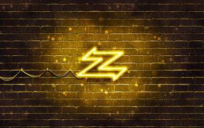 Zagato yellow logo, 4k, yellow brickwall, Zagato logo, cars brands, Zagato neon logo, Zagato