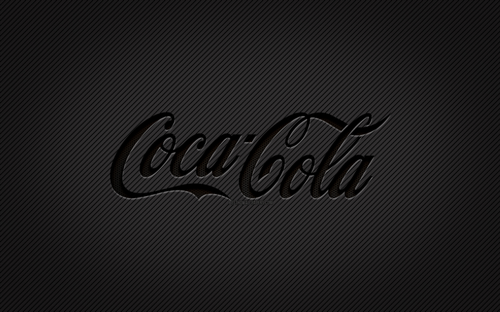 coca-cola karbon logosu, 4k, grunge sanat, karbon arka plan, yaratıcı, coca-cola siyah logosu, markalar, coca-cola logosu, coca-cola