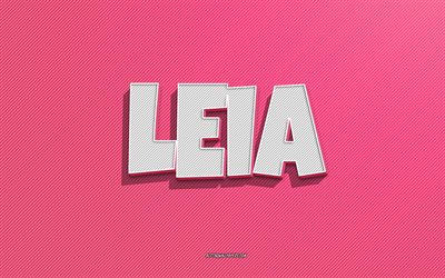 leia, rosa linjer bakgrund, bakgrundsbilder med namn, leia namn, kvinnliga namn, leia gratulationskort, linjekonst, bild med leia namn