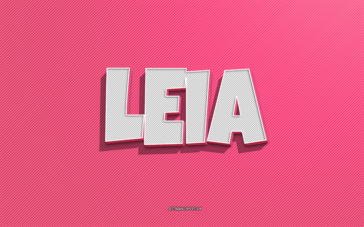 leia, fond de lignes roses, fonds d’&#233;cran avec des noms, nom leia, noms f&#233;minins, carte de vœux leia, dessin au trait, image avec nom leia