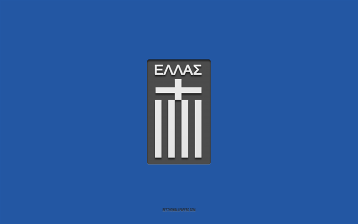 griechische fu&#223;ballnationalmannschaft, blauer hintergrund, fu&#223;ballmannschaft, emblem, uefa, griechenland, fu&#223;ball, logo der griechischen fu&#223;ballnationalmannschaft, europa