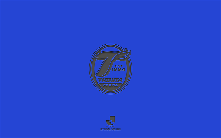 oita trinita, blauer hintergrund, japanische fu&#223;ballmannschaft, oita trinita emblem, j2 league, japan, fu&#223;ball, oita trinita logo