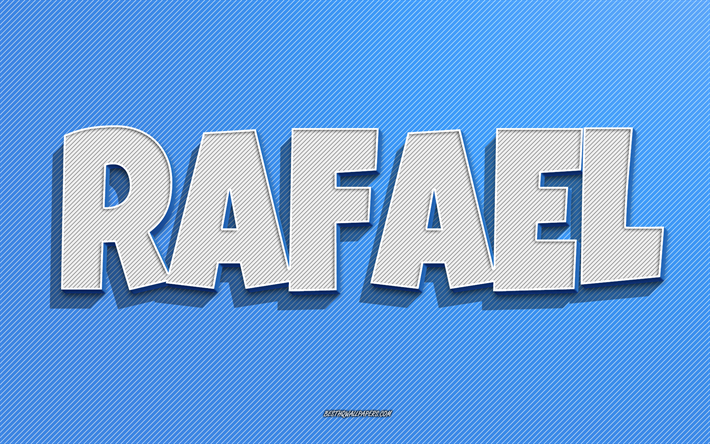 Rafael, blue lines background, wallpapers with names, Rafael name, male names, Rafael greeting card, line art, picture with Rafael name