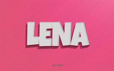lena, linhas cor-de-rosa fundo, pap&#233;is de parede com nomes, nome lena, nomes femininos, cart&#227;o de sauda&#231;&#227;o lena, arte de linha, imagem com nome lena