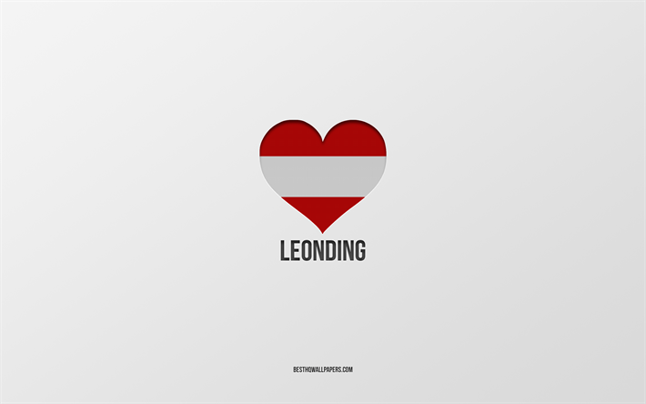 i love leonding, villes autrichiennes, journ&#233;e de leonding, fond gris, leonding, autriche, cœur du drapeau autrichien, villes pr&#233;f&#233;r&#233;es, love leonding