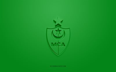 mc alger, luova 3d-logo, punainen tausta, algerian jalkapalloseura, ligue professionnelle 1, alger, algeria, 3d-taide, jalkapallo, mc alger 3d -logo