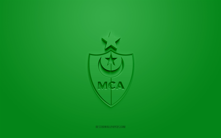 mc alger, kreativ 3d-logotyp, r&#246;d bakgrund, algerisk fotbollsklubb, ligue professionnelle 1, alger, algeriet, 3d konst, fotboll, mc alger 3d logotyp