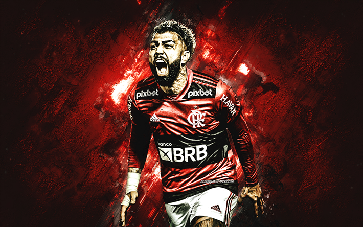Gabriel Barbosa, Flamengo, brazilian football player, red stone background, Brazil, football, Clube de Regatas do Flamengo
