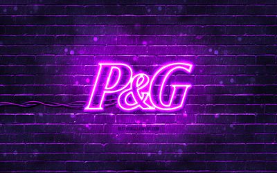 Procter and Gamble violet logo, 4k, violet brickwall, Procter and Gamble logo, brands, Procter and Gamble neon logo, Procter and Gamble