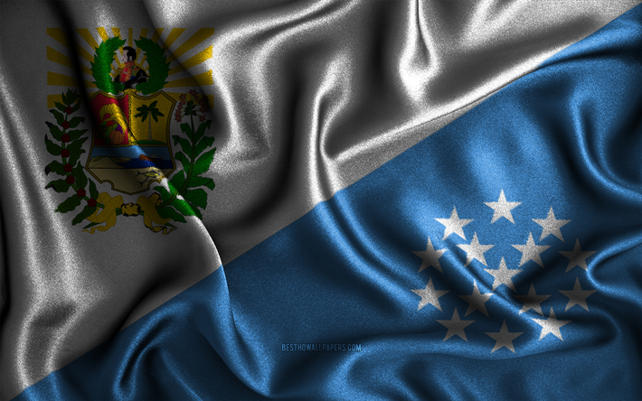 bandera de sucre, 4k, banderas onduladas de seda, estados venezolanos, d&#237;a de sucre, banderas de tela, arte 3d, sucre, am&#233;rica del sur, estados de venezuela, sucre 3d flag, venezuela