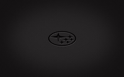 Subaru carbon logo, 4k, grunge art, carbon background, creative, Subaru black logo, cars brands, Subaru logo, Subaru