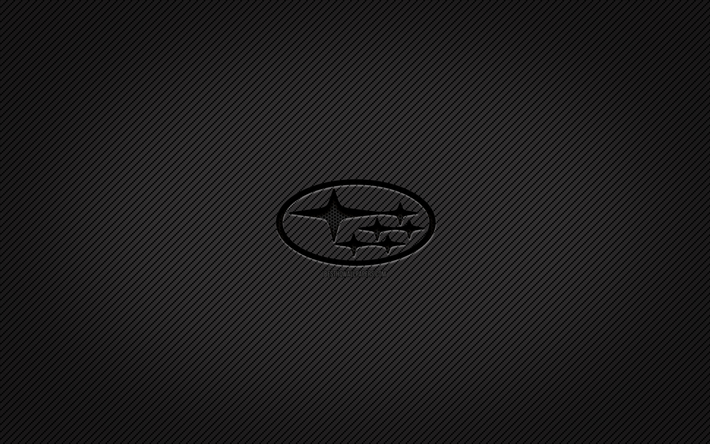 Subaru carbon logo, 4k, grunge art, carbon background, creative, Subaru black logo, cars brands, Subaru logo, Subaru