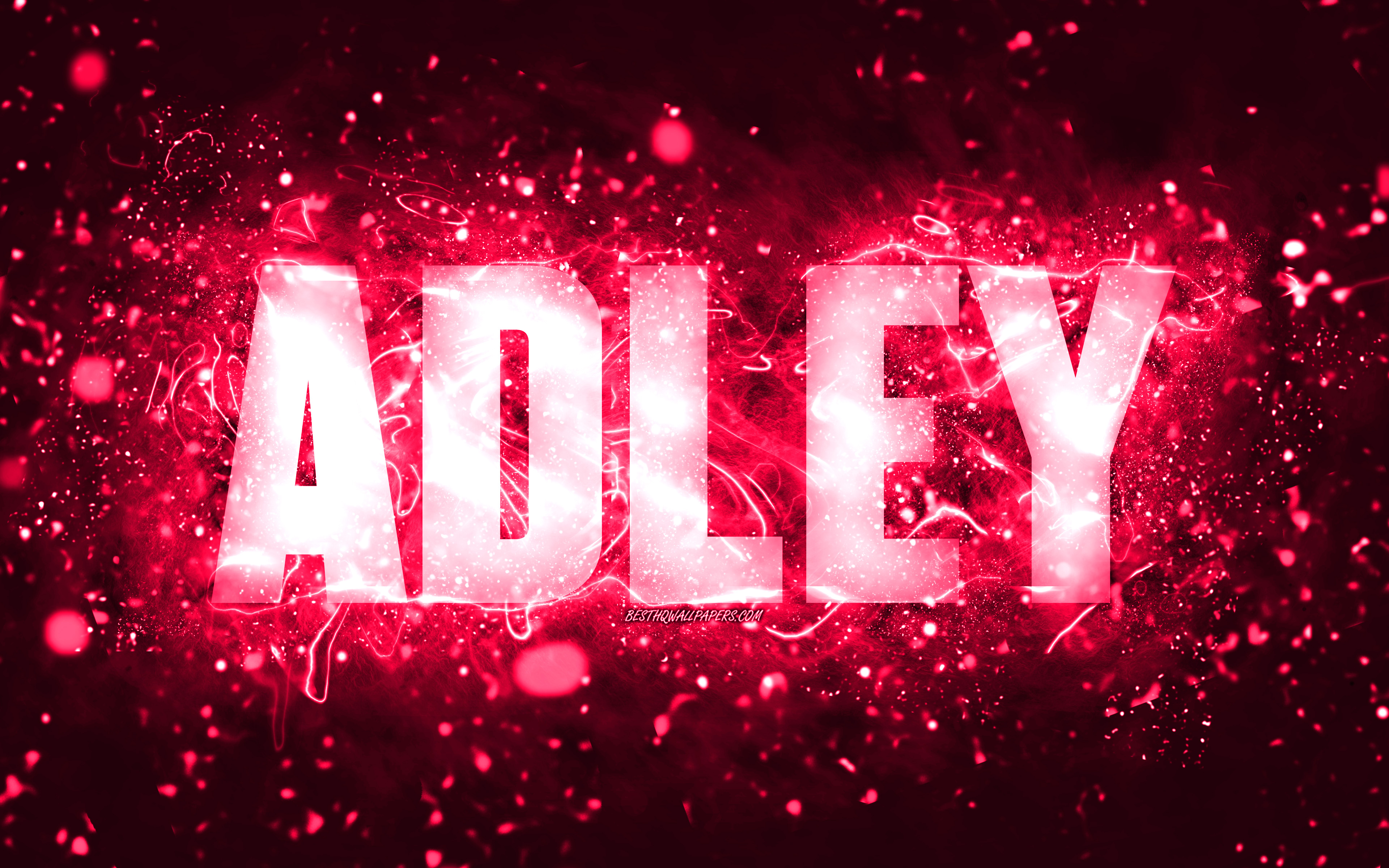 Download wallpapers Happy Birthday Adley, 4k, pink neon lights, Adley ...