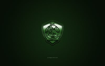 humble lions fc, club de f&#250;tbol de jamaica, logotipo verde, fondo de fibra de carbono verde, liga premier nacional, f&#250;tbol, ​​may pen, jamaica, logotipo de humble lions fc