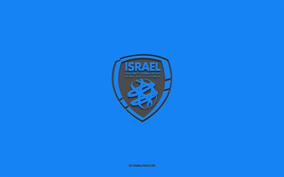 israelische fu&#223;ballnationalmannschaft, blauer hintergrund, fu&#223;ballmannschaft, emblem, uefa, israel, fu&#223;ball, logo der israelischen fu&#223;ballnationalmannschaft, europa
