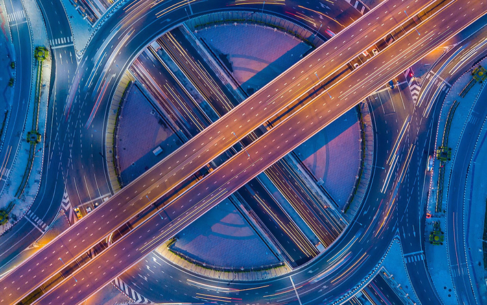 aerial view, road junction, empty roads, roundabout, HDR, roads from above, roads