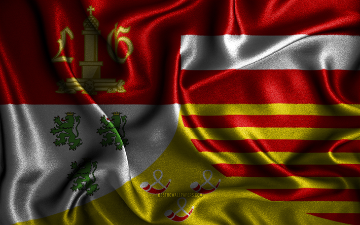 bandiera di liegi, 4k, bandiere ondulate di seta, province belghe, giornata di liegi, bandiere di tessuto, arte 3d, liegi, europa, province del belgio, liegi bandiera 3d, belgio