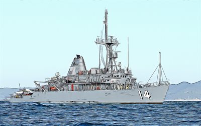USS Chief, 4k, vector art, MCM-14, mine countermeasures ships, United States Navy, US army, abstract ships, battleship, US Navy, Avenger-class, USS Chief MCM-14