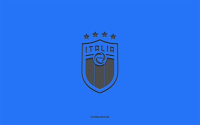 italian jalkapallomaajoukkue, sininen tausta, jalkapallojoukkue, tunnus, uefa, italia, jalkapallo, italian jalkapallomaajoukkueen logo, eurooppa