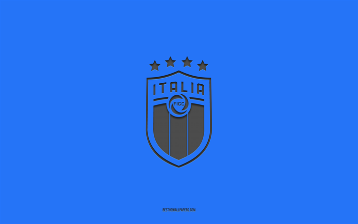 italiens fotbollslandslag, bl&#229; bakgrund, fotbollslag, emblem, uefa, italien, fotboll, italiens fotbollslandslags logotyp, europa