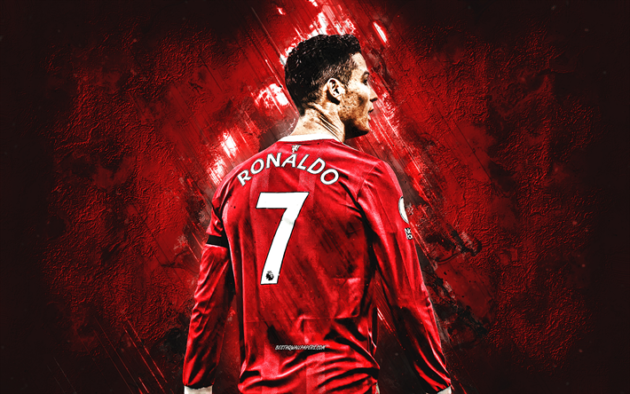 Cristiano Ronaldo, CR7, Portuguese soccer player, Manchester United FC, CR7 Manchester, Red stone background, Premier League, England, football