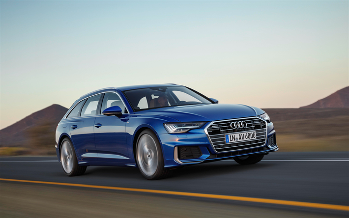 Audi A6 Avant, 2019, dış, 4k, yeni mavi A6, Alman otomobil, Audi