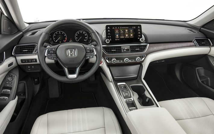 Honda Accord Sport, 2019, 4k, el interior, el panel frontal, el nuevo Acuerdo, los coches Japoneses, Honda