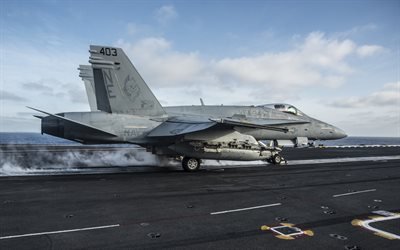 McDonnell Douglas FA-18C Hornet, FA-18C, American deck aircraft, fighter-bomber, military aircraft, US Navy, US, take off from an aircraft carrier