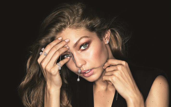 Gigi Hadid, 4k, maquillaje, sesi&#243;n de fotos, retrato, belleza, rubia, de Hollywood