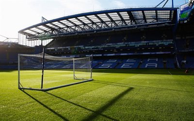 Stamford Bridge, Chelsea FC, football stadium, field, football lawn, bleachers, sports arenas, London, England
