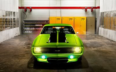 Chevrolet Camaro SS, 4k, 1969 cars, muscle cars, lime Camaro SS, supercars, Chevrolet