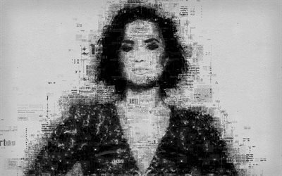 Demi Lovato, American singer, art, portrait, newspaper art, face, 4k