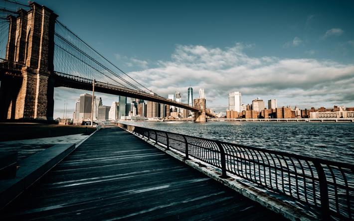 Brooklyn, East River, Nova York, Ponte Do Brooklyn, paisagem urbana, arranha-c&#233;us, World Trade Center 1, EUA