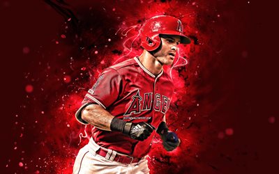 Tommy La Stella, 4k, MLB, Los Angeles Angels, baseman, baseball, Thomas Frank La Stella, Major League Baseball, neon valot, Tommy La Stella Los Angeles Angels, Tommy La Stella 4K