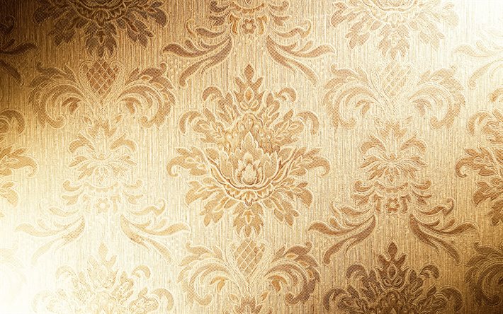 golden vintage background, 4k, vintage floral pattern, golden damask pattern, floral patterns, vintage backgrounds, golden retro backgrounds, floral vintage pattern
