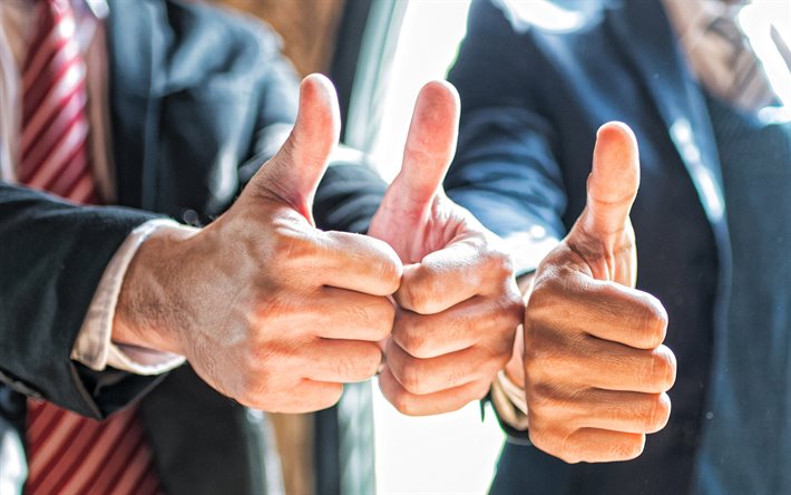 thumbs up, business people, businessmen, teamwork, business concepts, success concepts, team