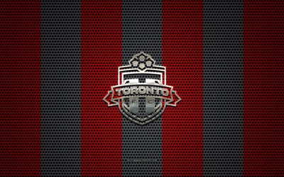 toronto fc-logo, canadian-soccer-club, metall-emblem, red-black-metal-mesh-hintergrund, fc toronto, mls, toronto, ontario, kanada, usa, fu&#223;ball
