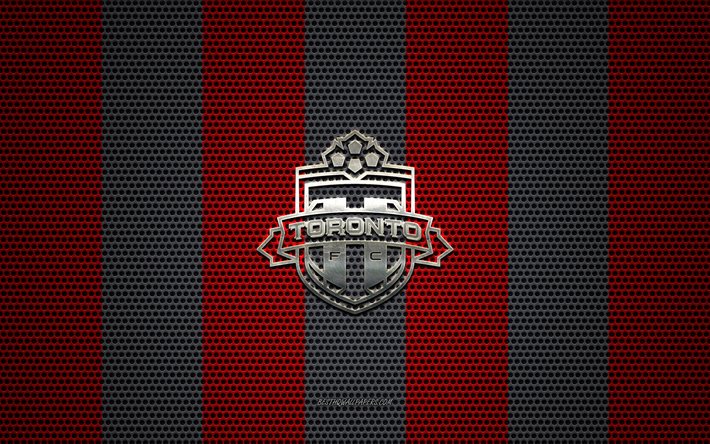 トロントFCロゴ, カナダのサッカークラブ, 金属エンブレム, 赤-ブラックメタルメッシュの背景, トロントFC, MLS, トロント, オンタリオ, カナダ, 米国, サッカー
