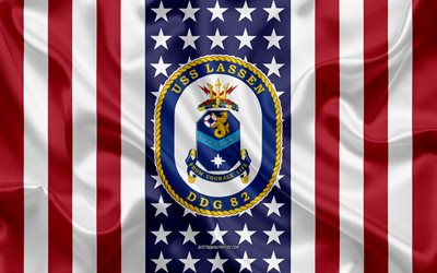 USS Lassen Emblem, DDG-82, American Flag, US Navy, USA, USS Lassen Badge, US warship, Emblem of the USS Lassen