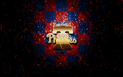 Philadelphia Phillies novo logotipo, 2020, glitter logotipo, MLB, azul vermelho xadrez de fundo, EUA, Philadelphia Phillies, americana time de beisebol, Philadelphia Phillies logotipo, arte em mosaico, beisebol, Am&#233;rica