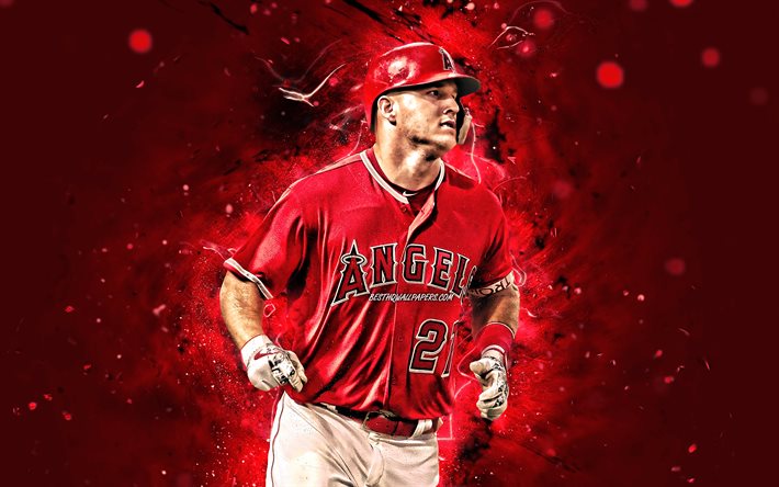Download Wallpapers Mike Trout 4k Mlb Los Angeles Angels Baseman Baseball Michael Nelson Trout Major League Baseball Neon Lights Mike Trout Los Angeles Angels Mike Trout 4k For Desktop Free Pictures For