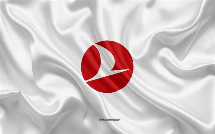 Turkish Airlines logo, d&#39;une compagnie a&#233;rienne, de soie blanche, la texture, la compagnie a&#233;rienne logos, Turkish Airlines, embl&#232;me du fond de soie, de la soie du drapeau